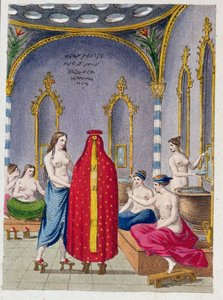 Hammam in Turkije, geïllustreerde plaat uit Moeurs, usages et costumes des ottomans door A. Castellan, Parijs, ca. 1810 door French School