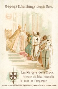 Hermann von Salza, Grootmeester van de Teutoonse Ridders, brengt een verzoening tot stand tussen paus Gregorius IX en keizer Frederik II door French School