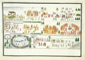 Hindoeïstische Festivals inclusief Dasehra, Diwali en Holi uit Het Gentil Album, gepubliceerd in 1774