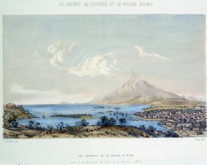 Geschiedenis van de Franse koloniën: algemeen uitzicht op Pointe-a-Pitre in Guadeloupe (Antillen) voor de aardbeving van 8/02/1843 door French School