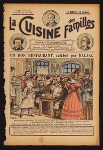 Honore de Balzac dineert in Flicoteaux, restaurant in Parijs (ingekleurde gravure)