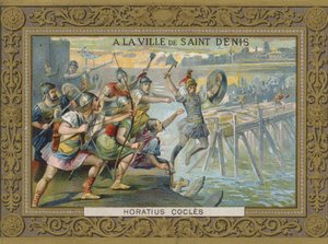 Horatius Cocles werpt zich in de rivier de Tiber, 6e eeuw v.Chr.