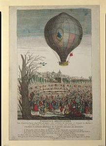 Heteluchtballonexperiment door de gebroeders Montgolfier en François Pilatre de Rozier (1754-85) in Lyon, 19 januari 1784 door French School
