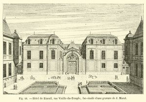 Hotel de Bizeuil, rue Vieille-du-Temple; facsimile van een gravure van J Marot door French School
