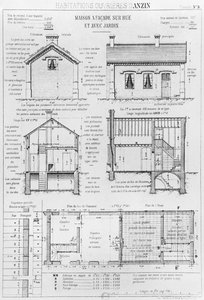 Huizen voor arbeiders in Anzin, plaat 9 uit Les habitations ouvrieres en tous pays, situatie in 1878, Avenir door Emile Muller en Emile Cacheux, Parijs, gepubliceerd 1879 door French School
