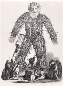 Menselijke offerande door Gallische Druïden in een Wicker Man, uit Magasin Pittoresque, 1833