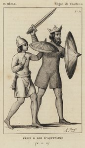 9e eeuw, Regeerperiode van Karel II, Pepijn II, koning van Aquitanië (gravure)