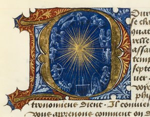 Verlichte initiaal hoofdletter D, uit Verdrag van Geneeskunde Aldebrande van Florence