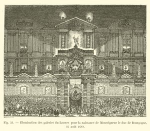 Verlichting van de galerijen van het Louvre voor de geboorte van Monseigneur de hertog van Bourgondië, 25 augustus 1682 door French School