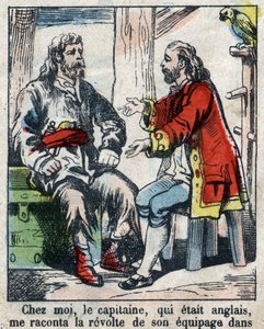 Illustratie voor het boek van Daniel Defoe Robinson Crusoe. Epinal afbeelding eind 19e eeuw