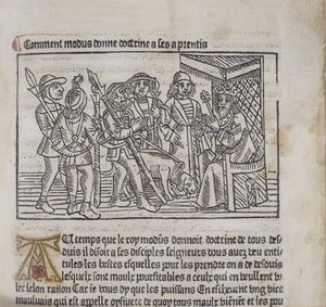 Illustratie uit Le Livre du Roy Modus et de la Reine Racio door Henri Ferrieres, 1486 door French School