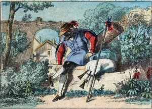 Illustratie van de fabel door Jean de la Fontaine (1621-1695): de wolf werd een herder. Epinal imaging eind 19e eeuw. door French School