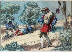 Illustratie van de fabel door Jean de la Fontaine (1621-1695): de wolf werd een herder. Epinal imaging eind 19e eeuw.