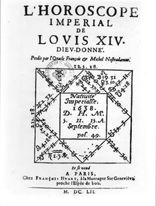 Keizerlijk horoscoop van Lodewijk XIV (1638-1715) door Michel Nostradamus (1503-66) gepubliceerd door Francois Huart in Parijs 1652 door French School