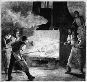 Keizerlijke gieterij van Douai, vervaardiging van een vat in stalen staaf. gravure door French School