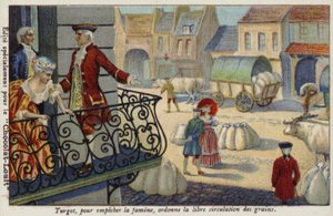 Anne-Robert-Jacques Turgot beveelt de vrije distributie van graan om hongersnood te voorkomen, Frankrijk, ca. 1770