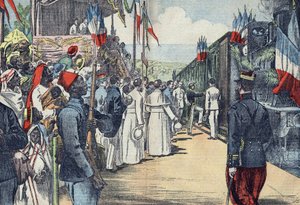 Inwijding van de spoorweg die Thies met Kayes verbindt met Senegal, begin 20e eeuw door French School