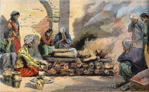 Verbranding van een hindoe in Tunis, Tunesië, uit de krant 