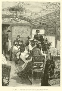 Interieur van de Restauratiewagon van de Oriënt Express (gravure) door French School