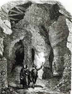 Interieur van de catacomben, Parijs door French School