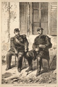 Interview tussen Napoleon en Bismarck in Doncherry, illustratie uit Cassells Geschiedenis van de Oorlog tussen Frankrijk en Duitsland, 1870-1871 door French School