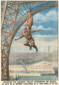 Uitvinder van een Parachute Springt van de Eiffeltoren door French School