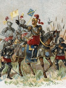 Italiaanse Oorlogen: Lodewijk XII (1462-1515), koning van Frankrijk, bij de Slag bij Agnadel (Milaan) in Italië op 14 mei 1509. Chromolithografie