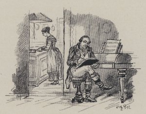 Italiaanse componist Gioachino Rossini die thuis componeert