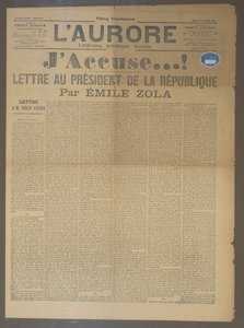 JAccuse brief door Emile Zola, gepubliceerd in LAurore, 13 januari 1898 door French School