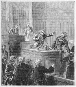 James Price vergiftigde zichzelf tijdens de vergadering van de Royal Society. Gravure in 