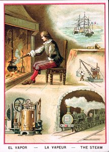 James Watt en verschillende toepassingen van stoom door French School