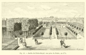 Tuin van het Palais-Royal, gezien vanaf het paleis, in 1774 door French School