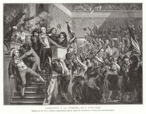 Jean Denis, graaf Lanjuinais, aan de tribune van de Conventie, Franse Revolutie, 2 juni 1793 door French School