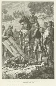 Jean de Montfort ontdekt het lichaam van Karel van Blois na de Slag bij Auray, 1364