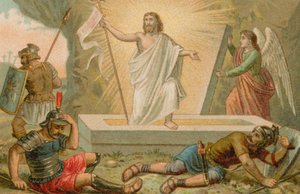 Jezus Christus die uit zijn graf opstaat