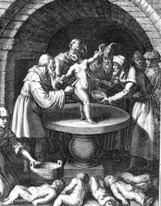 Joden offeren een christelijk kind in Frankrijk in 1180 door French School