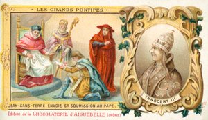 Jan, koning van Engeland, stuurt zijn onderwerping naar paus Innocentius III, 1213 door French School