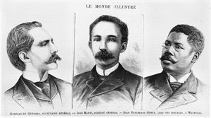 Jose Marti (1853-95), Gonzalo de Quesasa (1868-1915), Juan Gualberto Gomez (1854-1933), illustratie uit Le Monde Illustre, 16 maart 1895