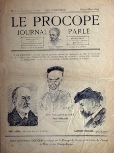 Journal du Proope, Parijs café, februari 1895: portretten van Franse dichters Paul Verlaine, Paul Arene en Laurent Tailhade. door French School