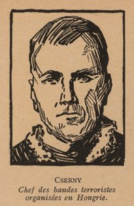 Jozsef Cserny, Hongaarse communistische revolutionair en leider van de Lenin Boys die de Rode Terreur afdwongen onder de Hongaarse Sovjetrepubliek in 1919 (litho) door French School