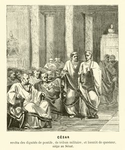Julius Caesar in de Romeinse Senaat door French School