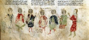 Koning Arthur en de ridders. Frans manuscript uit de 13e eeuw. Bibl. Marciana, Venetië. door French School