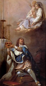 Koning Lodewijk XIII biedt zijn kroon aan de Maagd aan. Schilderij van de Franse School. 17e eeuw. Versailles. Kerk van Onze-Lieve-Vrouw van Versailles