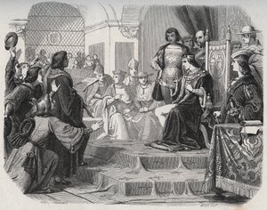 Koning Lodewijk XII uitgeroepen tot vader van het volk bij de Staten-Generaal van Tours op 14 mei 1506 door French School