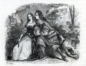 Koning Lodewijk XIV (1638-1715) en zijn minnares Louise de La Valliere (1644-1710) - (gravure) 1846