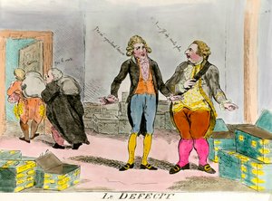 Koning Lodewijk XVI en het financiële tekort. Gravure van de 18e eeuw. Privécollectie door French School