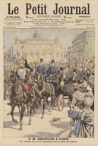 Koning Sisowath van Cambodja op bezoek in Parijs (kleurenlitho)
