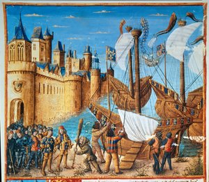 Koning van Frankrijk Lodewijk IX (Saint Louis) (1214-1270) vertrekt op de zevende kruistocht (miniatuur) door French School