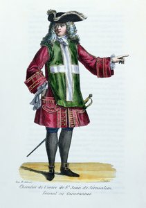 Ridder van de Orde van Sint-Jan van Jeruzalem, illustratie uit Geschiedenis en Kostuums van Monastieke Orden door Vader Helyot, 1842