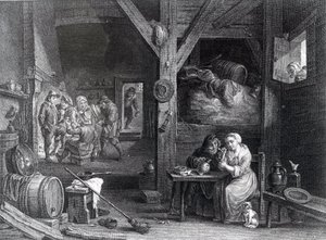 La Fumeuse, prent door Jean Baptiste Patas naar David Teniers de Jongere, 1786-1808